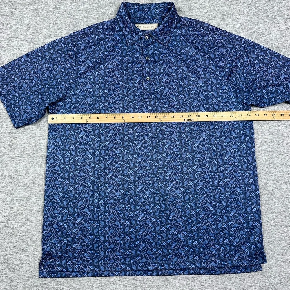 Donald Ross Polo Shirt Mens Large Blue Paisley Performance Stretch Sport Golf